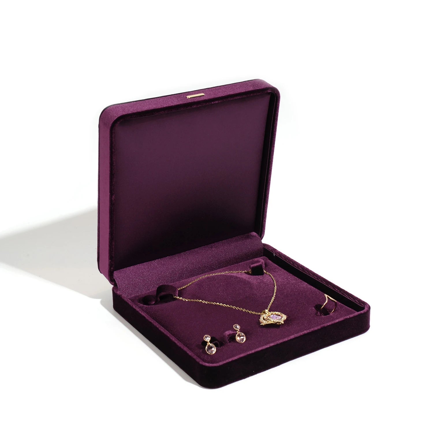 Velvet Jewellery Box with Multi Compartment Storage - Purple V5