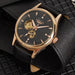 Mechanical Wristwatch Open Heart Leather Strap - Black Rose