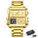 Square Dual Display Wristwatch with Analog Digital - Gold