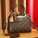 Top Handle Bag with Decorative Scarf Patchwork Print - Embossed Coffee