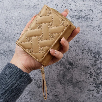 Lattice Embroidered Wallet With Zipper Wristlet Design