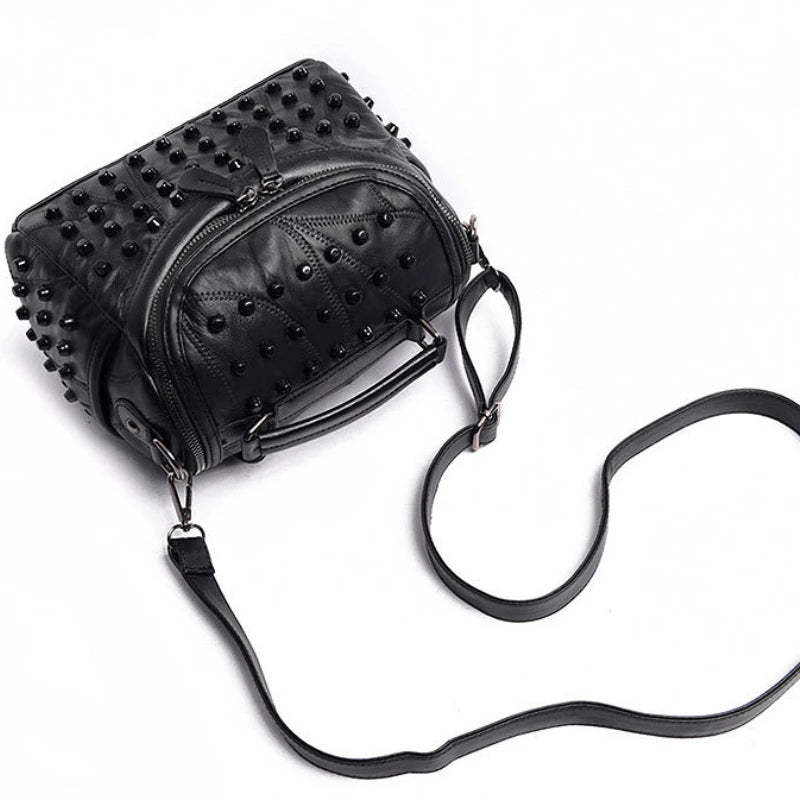 Studded Barrel Shaped Shoulder Bag with Crossbody Strap