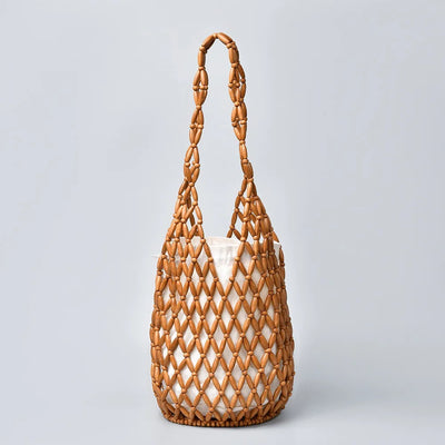 Bohemian Woven Handbag with Beaded Detailing Exclusive - Brown