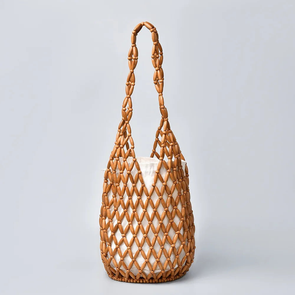 Bohemian Woven Handbag with Beaded Detailing Exclusive - Brown