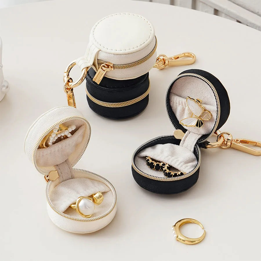 Round Mini Jewellery Box Portable Travel Storage Case