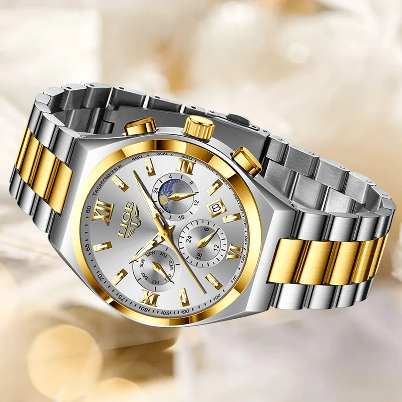 Analog Quartz Wristwatch with Subdials Moonphase