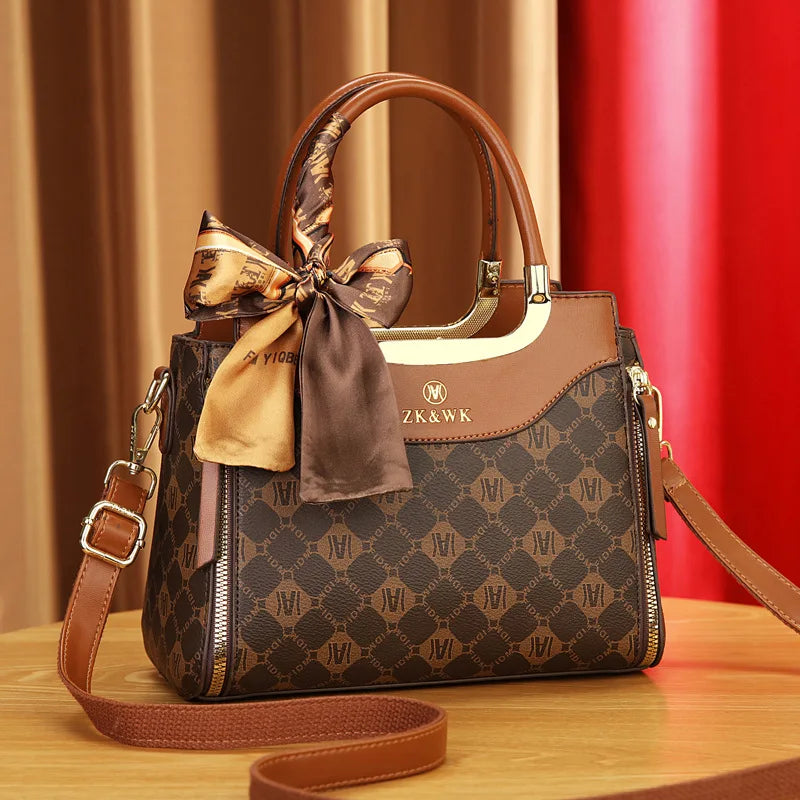 Top Handle Bag with Decorative Scarf Patchwork Print