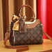 Top Handle Bag with Decorative Scarf Patchwork Print - Embossed Brown