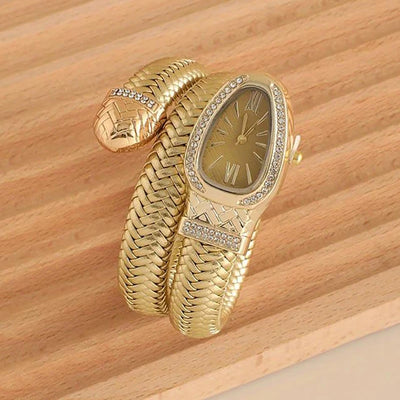 Serpentine Crystal Encrusted Timepiece With Double Wrap