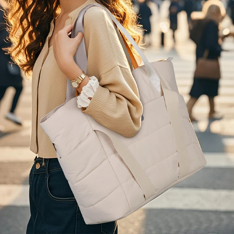 Quilted Puffy Tote for Everyday Travel and Shopping