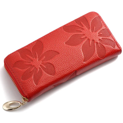 Floral Embossed Zip Wallet with Card Pockets
