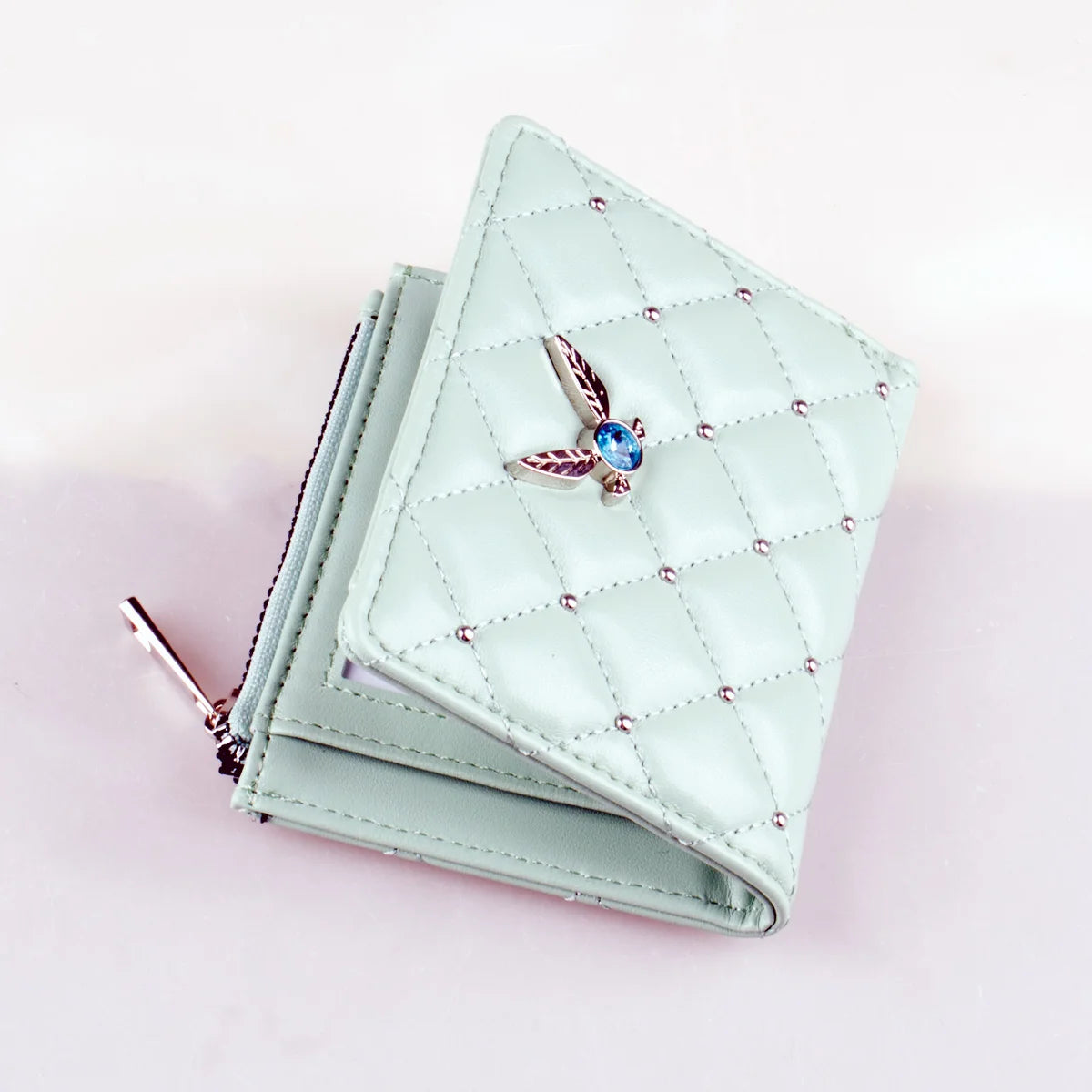 Quilted Wallet Twofold with Jewel Accent Card Holder - WO2MEN