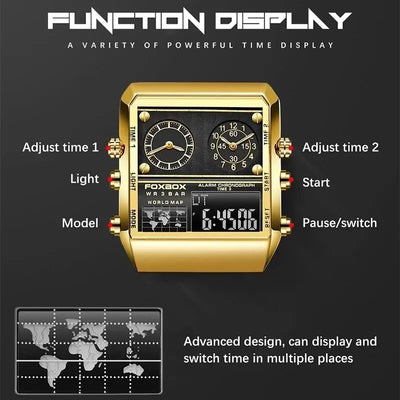 Creative Square Quartz Wristwatch Dual Display