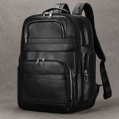 Double Layer Leather Backpack for Men with USB Charging