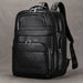 Double Layer Leather Backpack for Men with USB Charging - Black