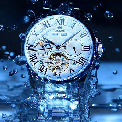 Moon Phase Mechanical Watch With Open Flywheel Design - WO2MEN