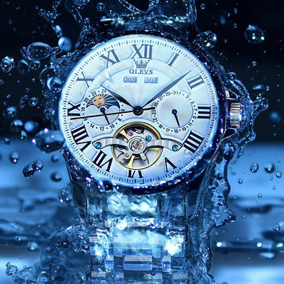 Moon Phase Mechanical Skeleton Watch With Roman Dial