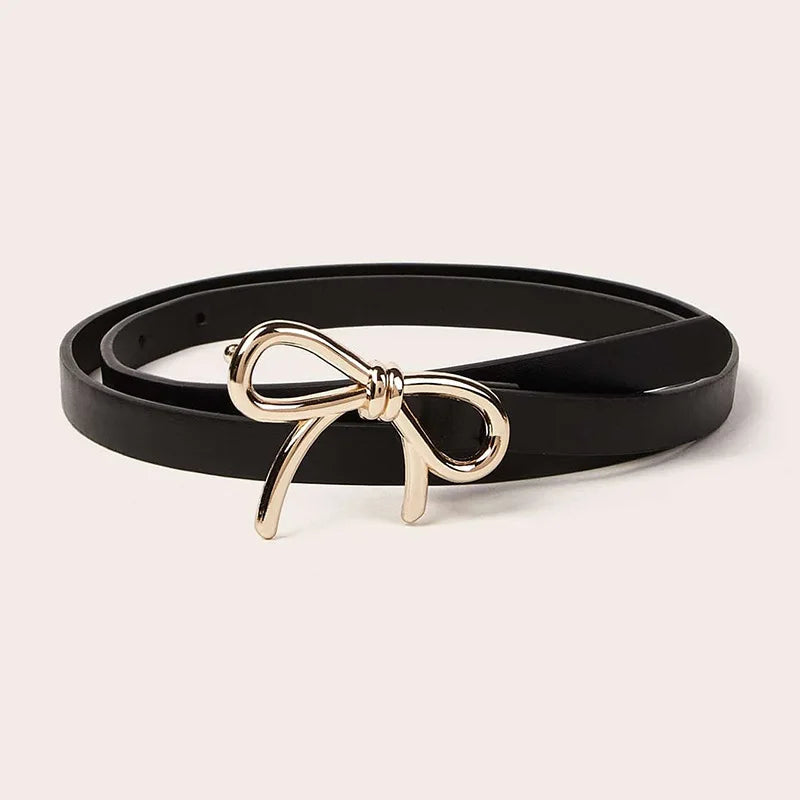Bowknot Buckle Belt for Casual Everyday Wear Accessory - Black Gold