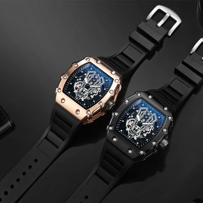 Skeleton Dial Sport Watch with Rubber Strap Tonneau