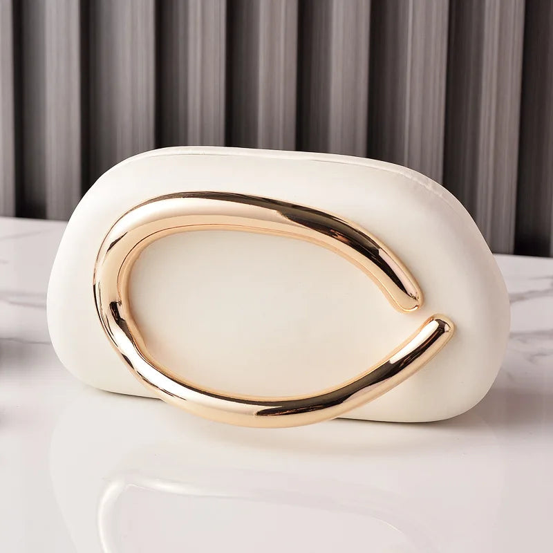 Clutch with Curved Metal Handle Shoulder Bag Evening - White