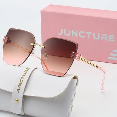 Cat Eye Sunglasses with Gradient Lenses and Gold Chain - WO2MEN