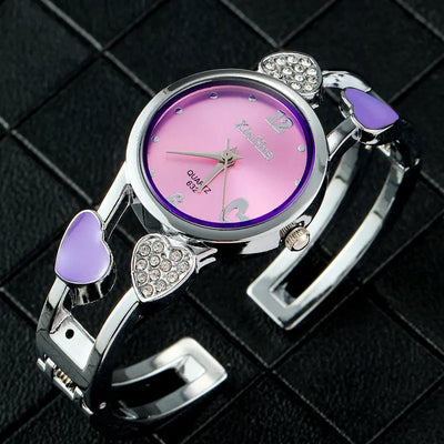 Heart Charm Watch with Crystal Elegant Dial Quartz