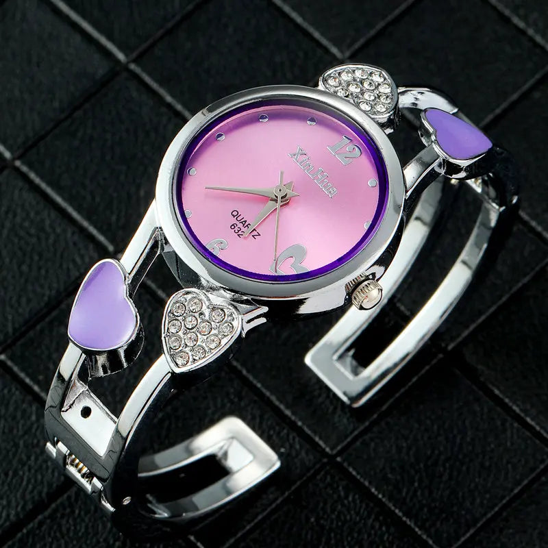 Heart Charm Watch with Crystal Elegant Dial Quartz