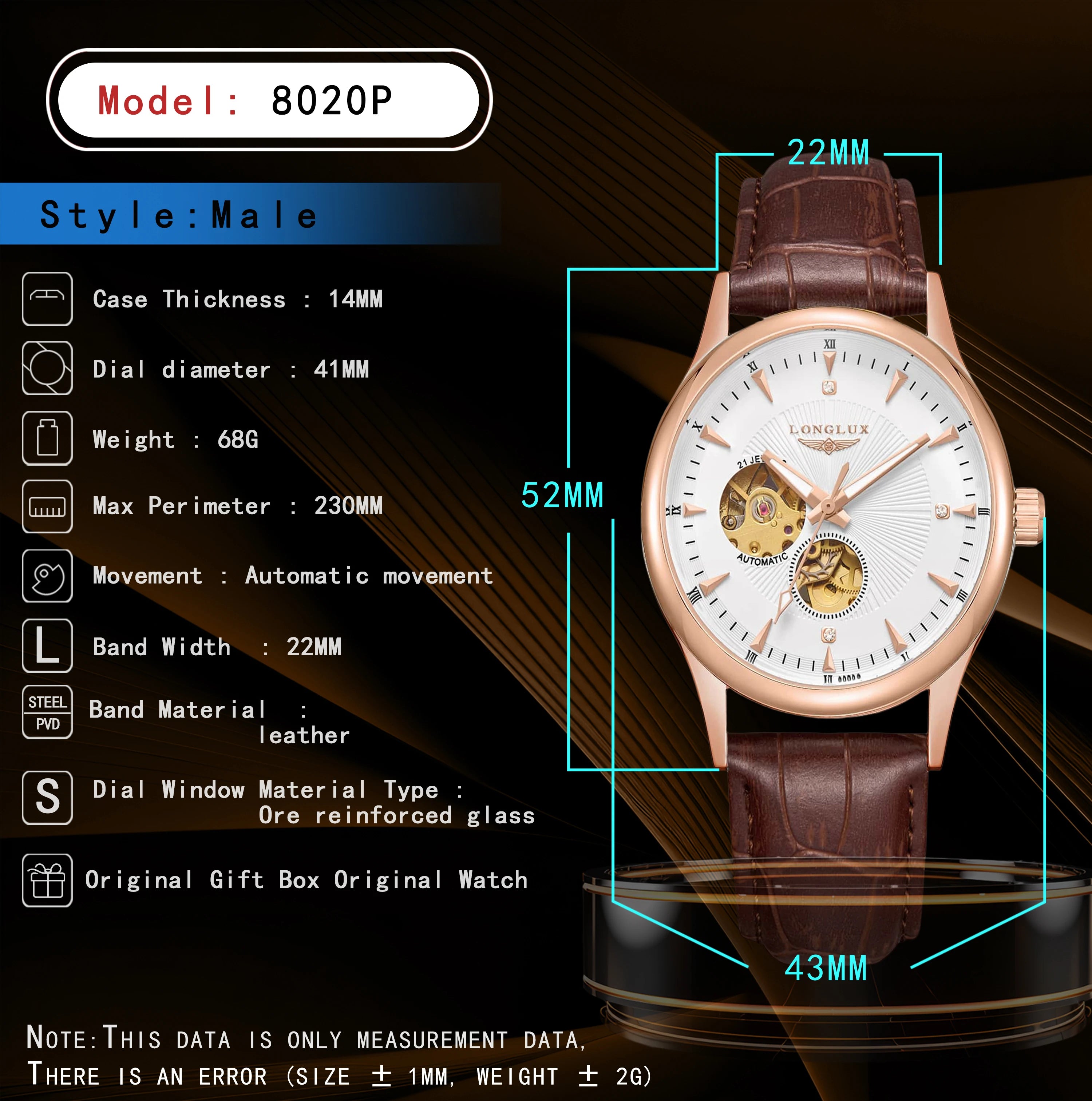 Mechanical Wristwatch Open Heart Leather Strap