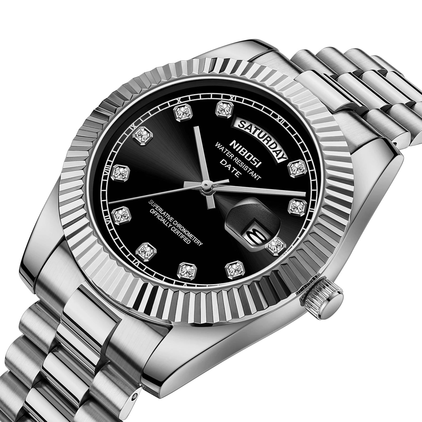 Diamond Marker Watch With Day Date Display Quartz