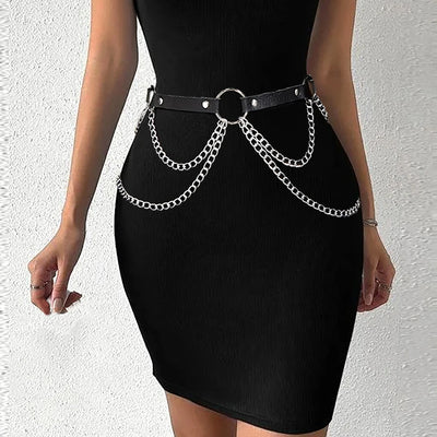 Harness Belt with Chain Drapes Statement Accessory
