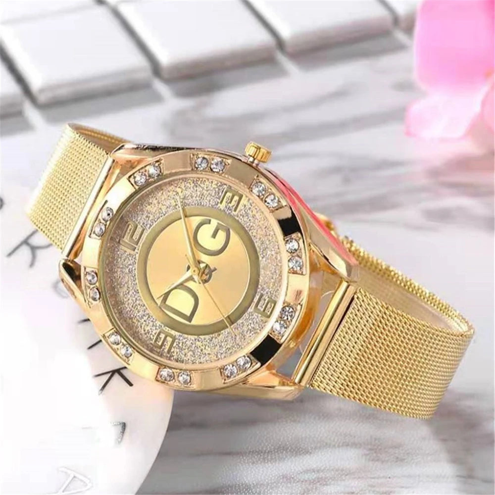 Starry Sky Diamond Dial Mesh Timepiece With Crystals