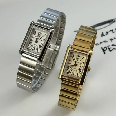 Rectangular Quartz Watch With Roman Numeral Dial