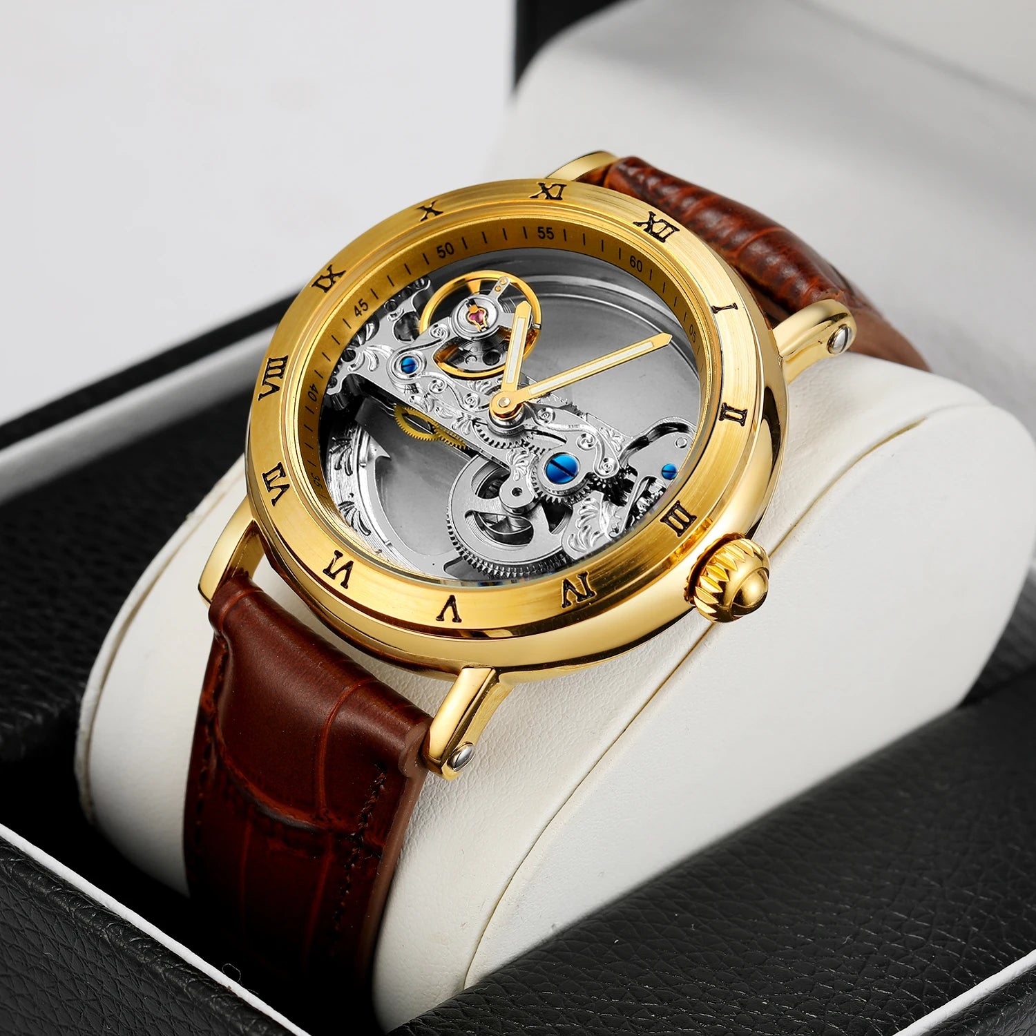 Openwork Timepiece With Automatic Skeleton Movement