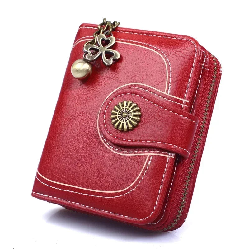 Wallet with Zippered Compartment and Card Slots - Red