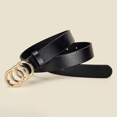 Round Buckle Belt with Three Ring Buckle Design