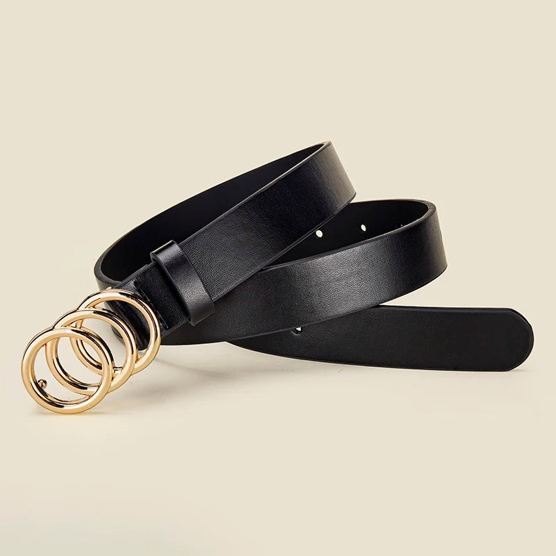 Round Buckle Belt with Three Ring Buckle Design