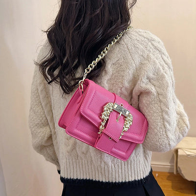 Handbag Crossbody With Ornate Lock and Chain Strap - WO2MEN