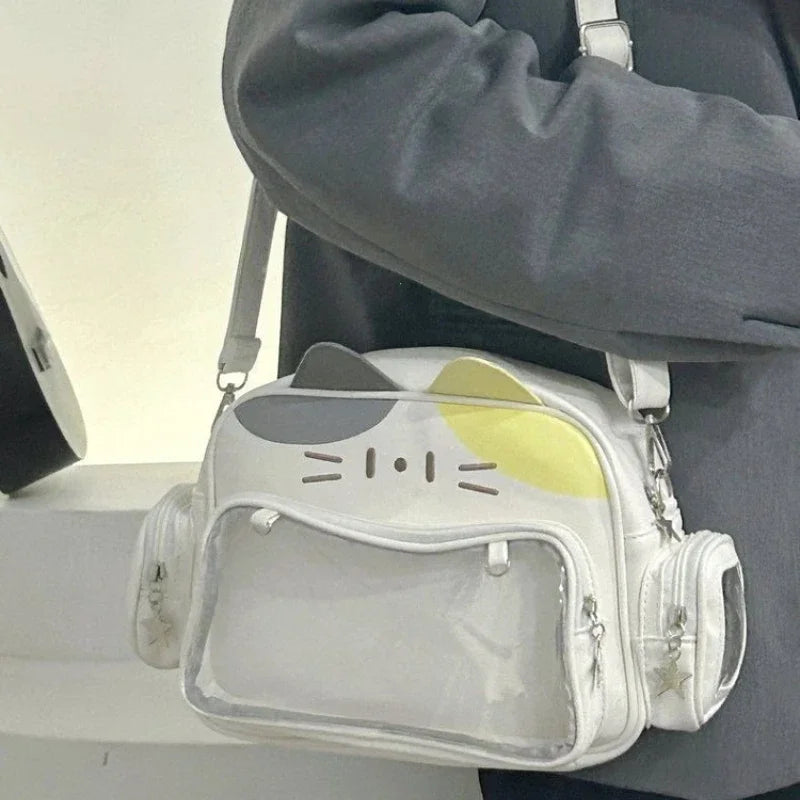 Cat Themed Ita Bag with Clear Front Pocket Cute