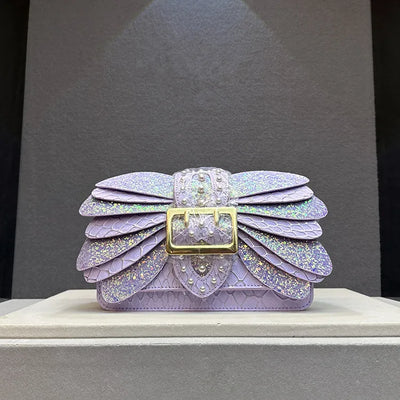 Pearl Winged Rivet Bag with Glitter Accents for Evening