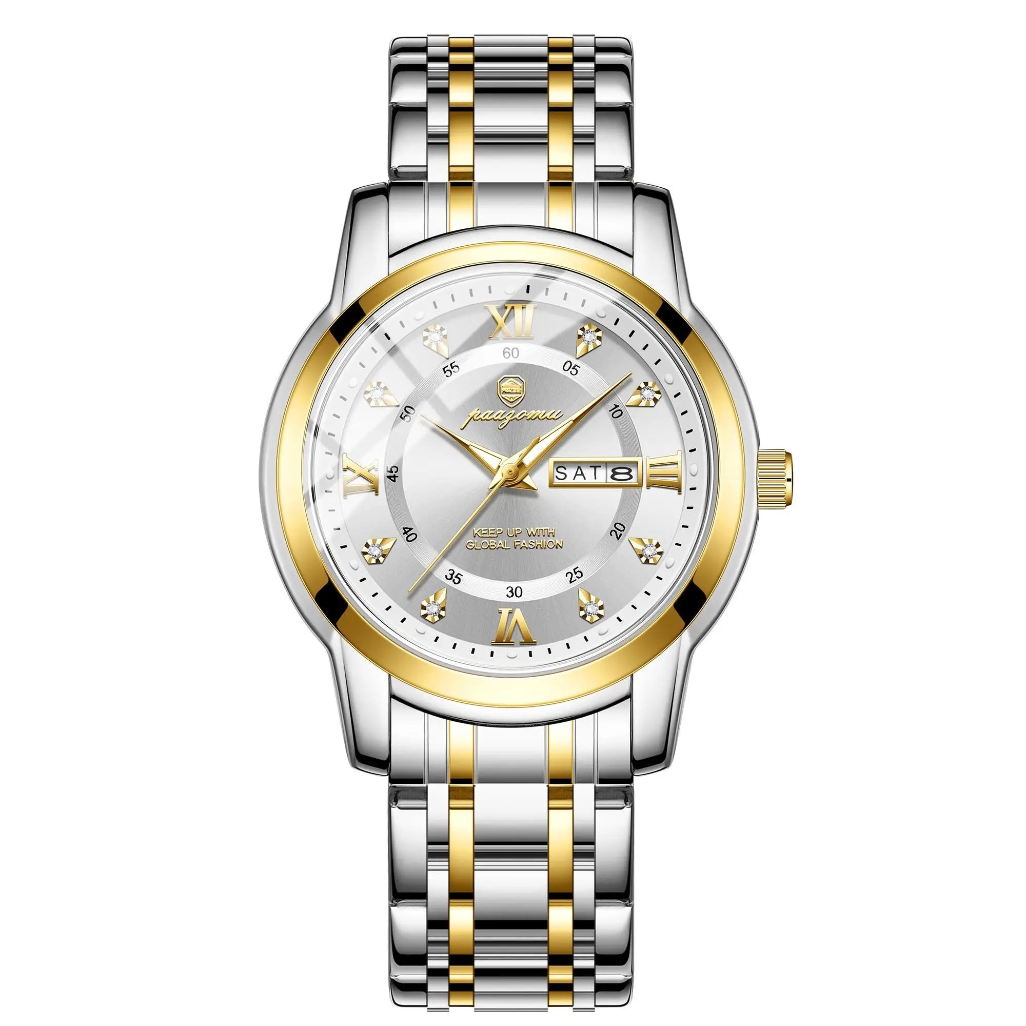 Watch Two Tone Bracelet Timepiece With Crystal Accents - WO2MEN