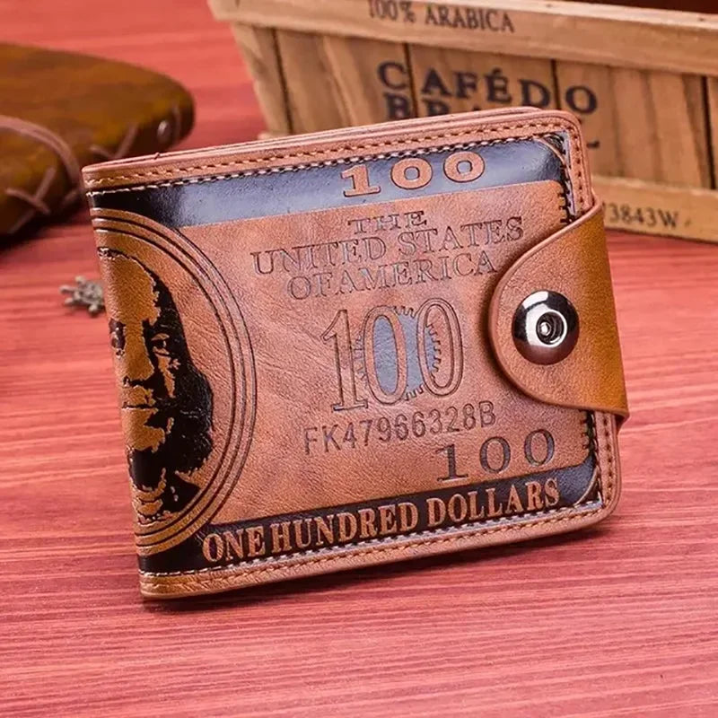 Wallet with One Hundred Dollars Pattern Snap Closure
