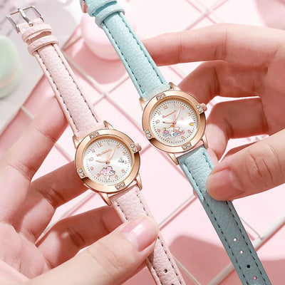 Cartoon Charm Dial Watch with Crystal Hearts Decorative