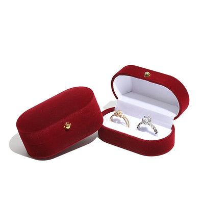 Velvet Oval Ring Box Double Ring Earrings Holder