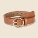 Round Buckle Belt with Three Ring Buckle Design - Brown