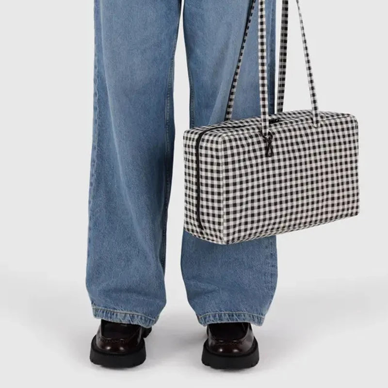 Gingham Tote Bag with Large Capacity for Everyday