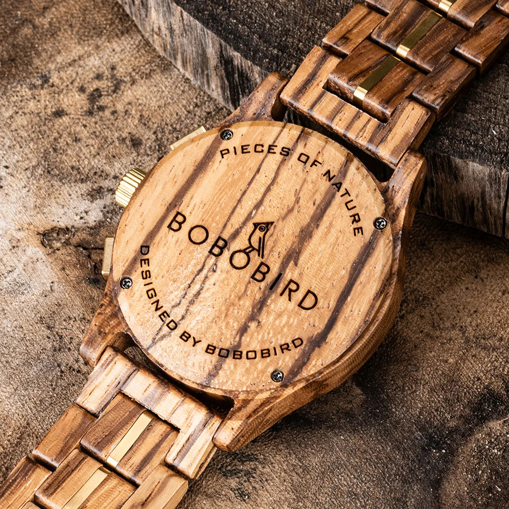 Wooden Chronograph Watch for Men Luminous Hands