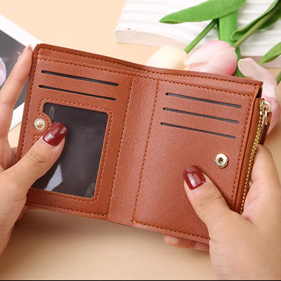 Wallet with Zipper Card Slots and Mini Money Clip Pouch - WO2MEN