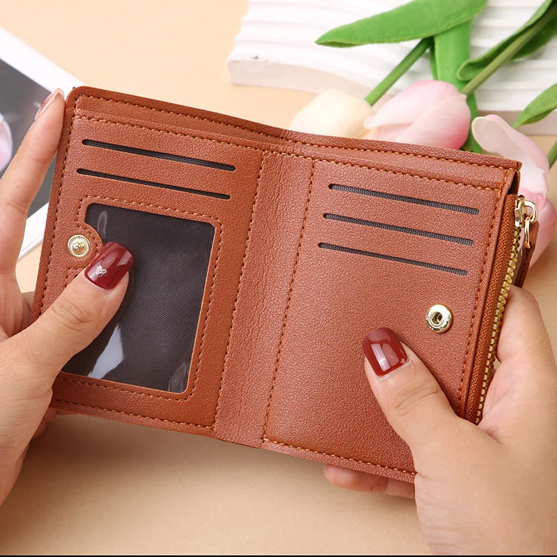Wallet with Zipper Card Slots and Mini Money Clip Pouch - WO2MEN