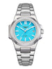 Automatic Stainless Steel Wristwatch With Date Display - Sky Blue