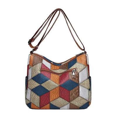 Geometric Patchwork Crossbody Bag For Everyday Elegance